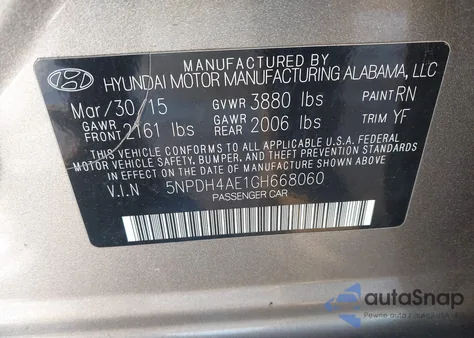 2016 Hyundai Elantra Se z USA, uszkodzony, nr VIN 5NPDH4AE1GH668060